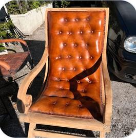 Poltrona Sdraio Capitonné in Legno e Pelle
