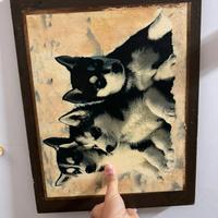 Quadro di legno con cuccioli di husky