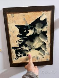Quadro di legno con cuccioli di husky