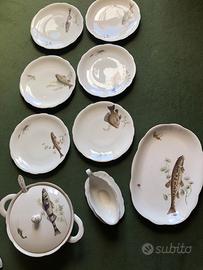 Prezioso set piatti pesce porcellana Scherzer