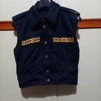gilet vintage denim con inserti dorati