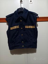 gilet vintage denim con inserti dorati