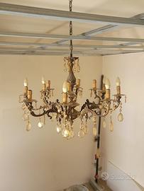 Lampadario vintage classico, pendenti in cristalli