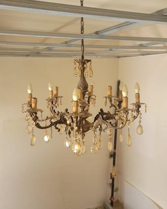 Lampadario vintage classico, pendenti in cristalli