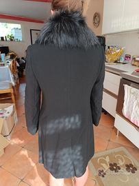 Cappotto Nero Lungo Usato Made in Italy Collo Pell