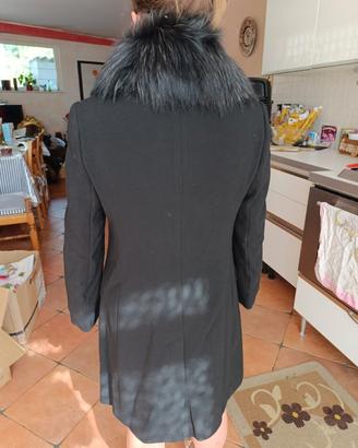 Cappotto Nero Lungo Usato Made in Italy Collo Pell