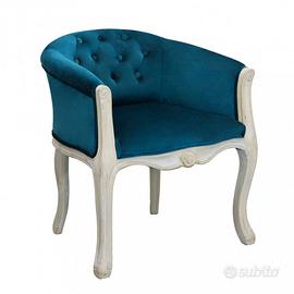 Poltrona Vintage con Braccioli Legno Massello Blu