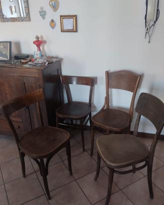 Sedie da bar antiche in legno – 4 pezzi, vintage