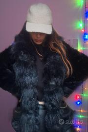 Giacca artigianale con pelliccia fur black nera