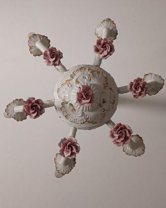 Lampadario Vintage in ceramica Decorato stile Nove