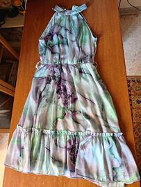 Vestito longuette raso marmorizzato viola verde
