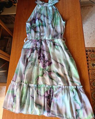 Vestito longuette raso marmorizzato viola verde