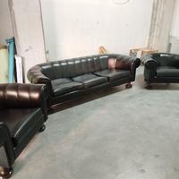 Divano 3 posti + 2 poltrone in ecopelle nera