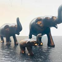 Set 3 stauette elefanti in legno scuro