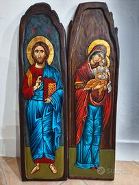 Coppia di Icone religiose in legno 