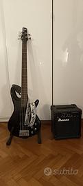 Basso Ibanez 5 corde con amplificatore