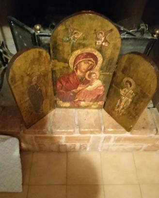 un ritratto della madonna e Gesù su legno in decou