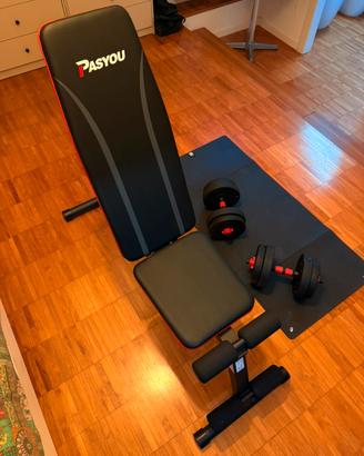 Panca per esercizi + pesi modulari 15kg