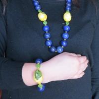 Collana, bracciale orecchini lapislazuli ceramica