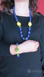 Collana, bracciale orecchini lapislazuli ceramica