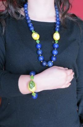 Collana, bracciale orecchini lapislazuli ceramica