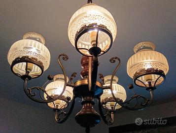 Lampadario vintage da soffitto in vetro lavorato
