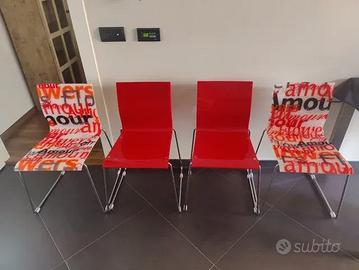 4 sedie di design da cucina rosse e bianche