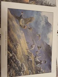 stampa artistica brigata di corturnici in volo