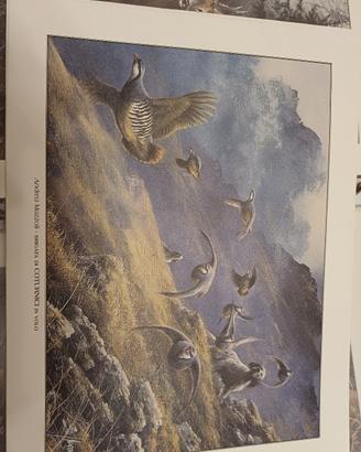 stampa artistica brigata di corturnici in volo