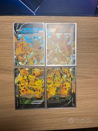 4 carte pokemon di pikachu v unione mint