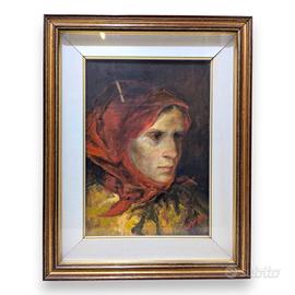 QUADRO RITRATTO DI DONNA COL VELO ROSSO - FIRMATO