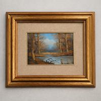 Quadro vintage firmato paesaggio fluviale 80s