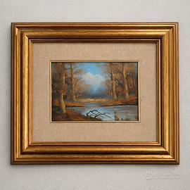 Quadro vintage firmato paesaggio fluviale 80s