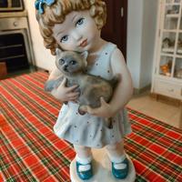 Statuina Bambina con gatto Giuseppe Armani