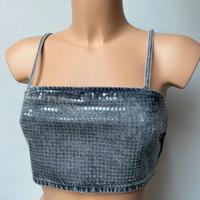 Top in denim corto grigio con spalline Zara tg XS