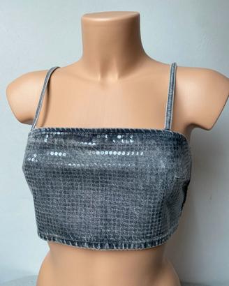 Top in denim corto grigio con spalline Zara tg XS