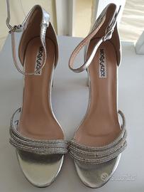 Sandali Argento con Strass Tacco Largo N. 39 Nuovi