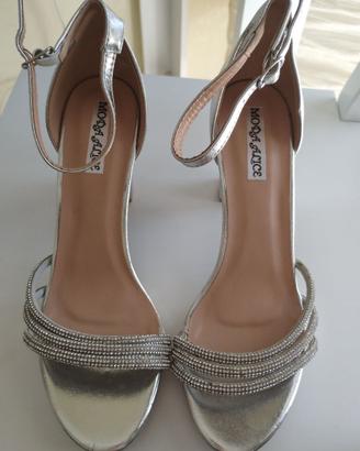 Sandali Argento con Strass Tacco Largo N. 39 Nuovi