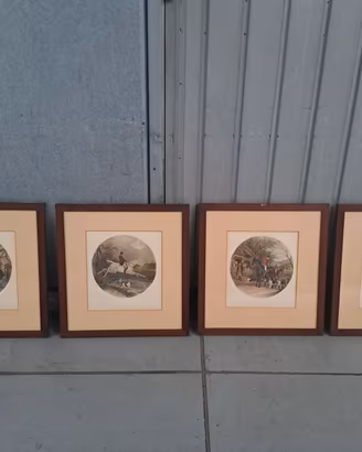 Set di 4 quadri vintage con stampe equestri/caccia