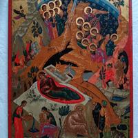 Magnifica icona NATIVITÀ dipinta a mano