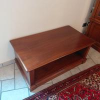 Panca porta TV in legno di noce con ruote