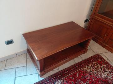 Panca porta TV in legno di noce con ruote