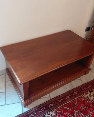 Panca porta TV in legno di noce con ruote