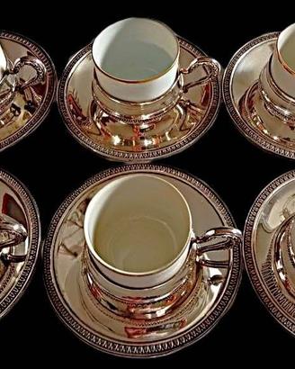 SERVIZIO CAFFÈ PORCELLANA LIMOGES ARGENTO ANNI '60