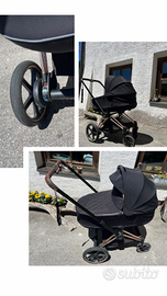 Cybex e-Priam nero con navicella, passeggino e 2 s