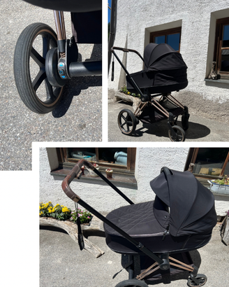 Cybex e-Priam nero con navicella, passeggino e 2 s