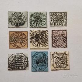 9 francobolli antichi serie 1852 stato pontificio
