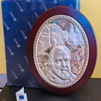 Quadro Padre Pio in argento e legno
