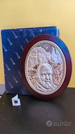 Quadro Padre Pio in argento e legno