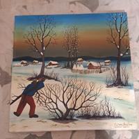 quadro Naif, boscaiolo, pittore Cuzibrk Doko 1976